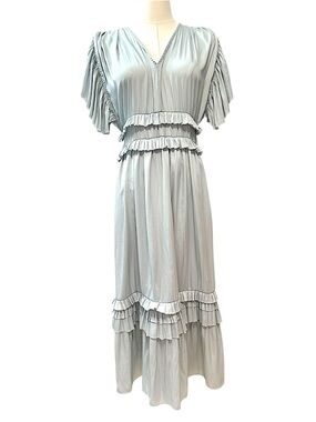 Bohme Light Blue Ruffle Maxi Dress - Women's Elegant V-Neck